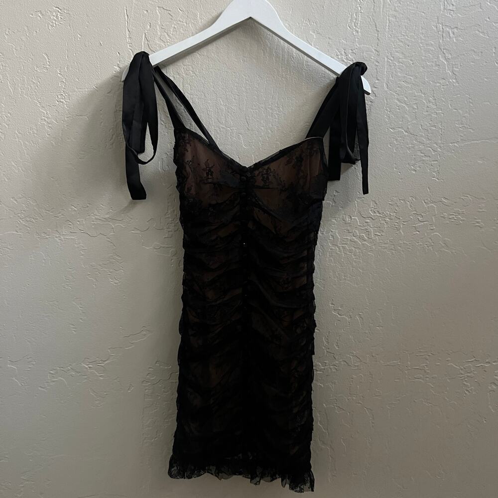 EUC $225 For Love & Lemons Black Lace Tie Sleeve Dolly Mini Dress - Picture 8 of 11